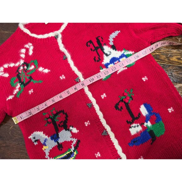 Vintage Belle Pointe Red Knit Christmas Cardigan Sweater - Picture 12 of 16